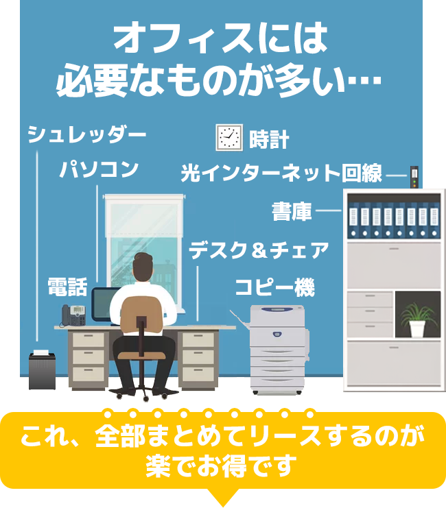 オフィスの必要なものはまとめてリースするのが楽でお得です